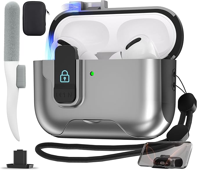 Maxjoy for AirPods Pro 3 Protective Case with Cleaning Kit, Military Hard Case with Lock Shock-Absorbing, Grey
