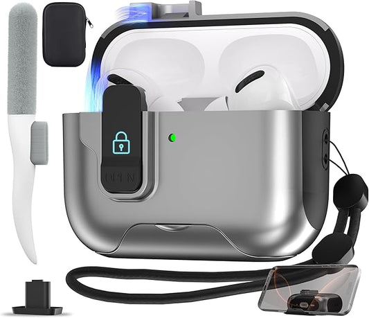 Maxjoy for AirPods Pro 3 Protective Case with Cleaning Kit, Military Hard Case with Lock Shock-Absorbing, Grey