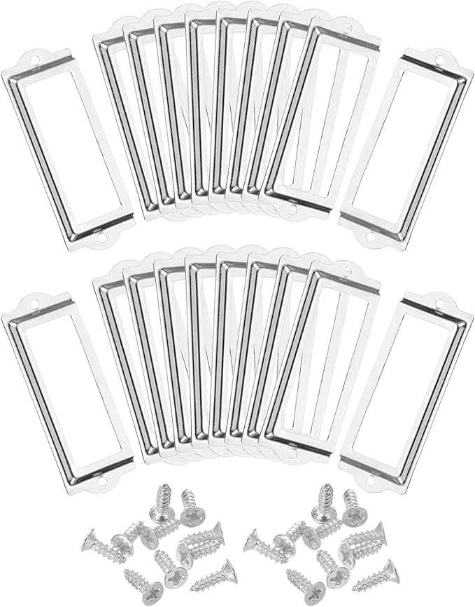 uxcell Metal Label Holders, 83x30mm 40pcs File Name Card Tag Label Holder Frame for Office Library Drawer Cabinet Shelves, Silver Tone