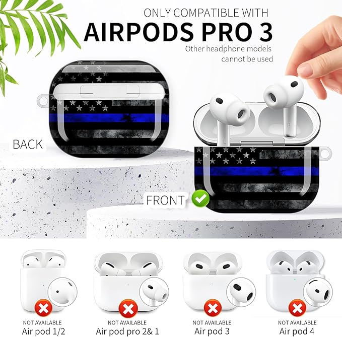 Compatible with AirPod Pro 3rd Generation Case 2025,Fashion Protective Cover with Keychain, Anti-Scratch, Drop Protection,Shockproof Cover for AirPod Pro 3 Women(Blue Line American Flag)