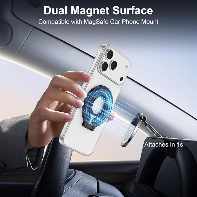 Magnetic Phone Grip for MagSafe iPhone Grip Ring Stand Holder, Adjustable Ring for MagSafe Kickstand iPhone 17 16 Pro Max Finger Loop Stand with Silicone Finger Strap, Black