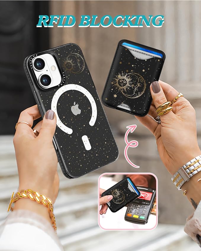 Toycamp for iPhone 17 Case - Compatible with Magsafe Credit Card Holder Wallet Magnetic Cute Women Teen Girls Kawaii Girly Unique Sun Moon Design Phone Cover for Apple 17 Air