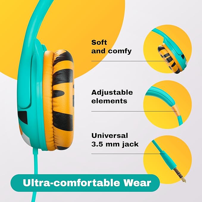 Kidrox Wired Toddler Headphones for 1-7 Years Old — 85dB Volume Limited Baby Headphones for Plane and Car Travel — Children Headset for Airplane, iPad and Tablet, Kids Headphone with Cord for Children