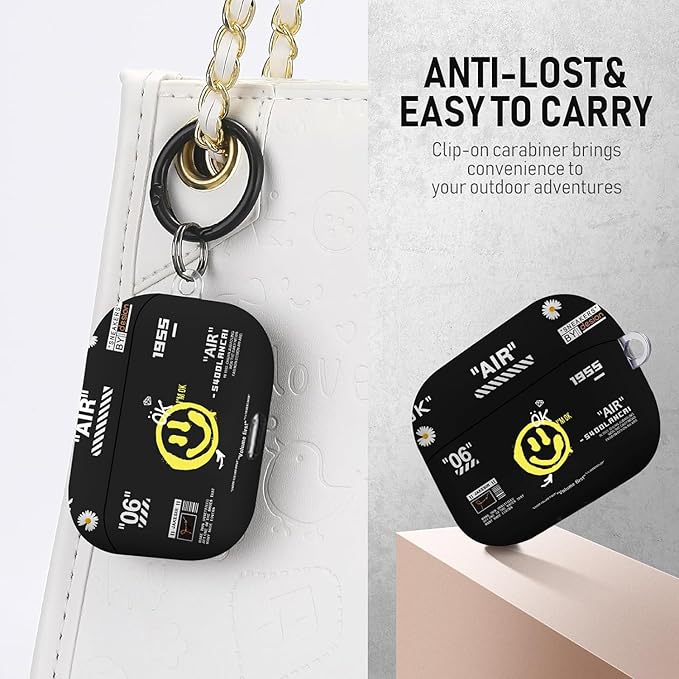 for Airpods Pro Case, Cute Cool Smiling Face Pattern TPU Soft Cases for Airpods Pro Case 1st Gen, Shockproof for Airpods Pro 2019 Case Men Women with Cleaner Kit & Keychain