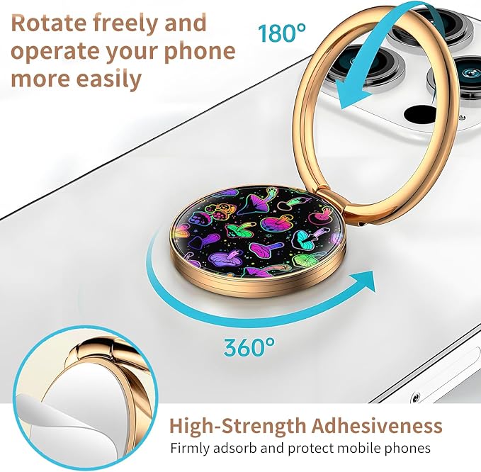 Cell Phone Ring Holder, Cute Metal Phone Grip Stand Finger Ring Kickstand, Flexible 360°Rotation Phone Tablet Case Accessories Compatible with Most Phones Luxury Purple Mushrooms