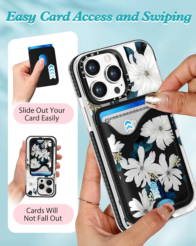 Toycamp for iPhone 14 Pro Max Case - Compatible with Magsafe Credit Card Holder Wallet Magnetic Cute Women Teen Girls Kawaii Girly Pretty Flower Floral Design Phone Cover for iPhone 14 Promax