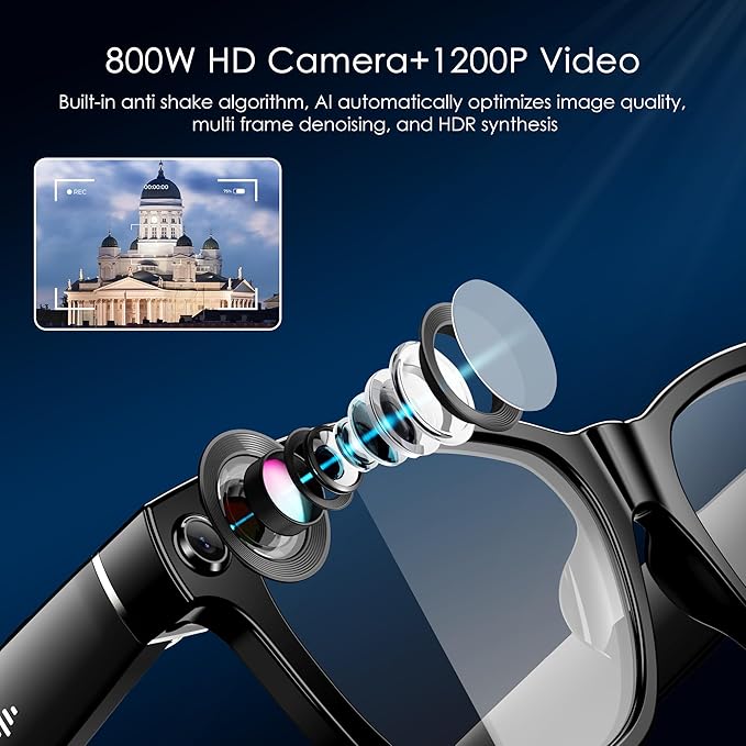 Blackview AI Smart Glasses with Camera, BT Call/Photo/4K HD Video Recording Glasses with Real-Time Translation, AI Voice Assistant, Object Recognition, Gradient Lenses