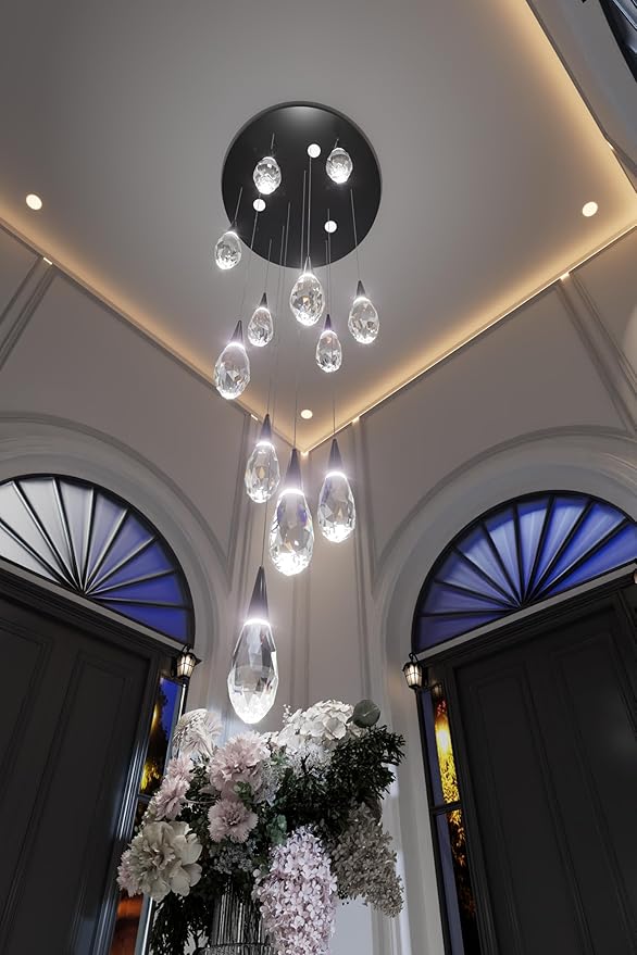 Modern Crystal Chandelier 16-Light Large Chandeliers for High Ceilings Black Raindrop Chandelier Crystal Chandeliers for Staircase Villa Living Room Entryway