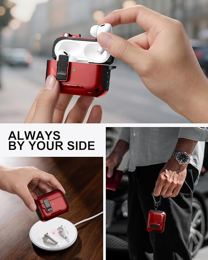 Lerobo for AirPods Pro 2 Case with Phone Stand, Hard Protective Cover with Cleaner Kit Compatible with Magsafe for AirPod Pro Case Cover, Magnetic Automatic Lock,Drop Protection, Wireless Charging,Red