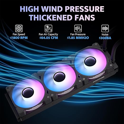 darkFlash DH360D V1.2 All-in-one Liquid CPU Cooler with Display, CPU Monitoring, ARGB Sync, PWM Fans 360mm AIO, High-Efficient CPU PC Cooler Radiator for Intel 1851/1700, AMD AM4/AM5 (Black)