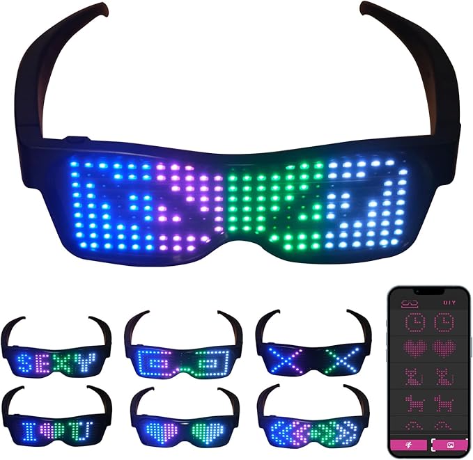 LED Glasses,light Up Glasses, Customizable Bluetooth LED Glasses, Halloween Glasses for Party, APP Control LED Display Smart Glasses for Nightclub, Festivals, Raves, Christmas for Adults over 18
