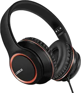 LORELEI X8 Over-Ear Wired Headphones with Microphone with 1.45m-Tangle-Free Nylon Line&3.5mm Plug,Lightweight Foldable & Portable Headphones for Smartphone,Tablet,Computer,Mp3/4(Space Black)
