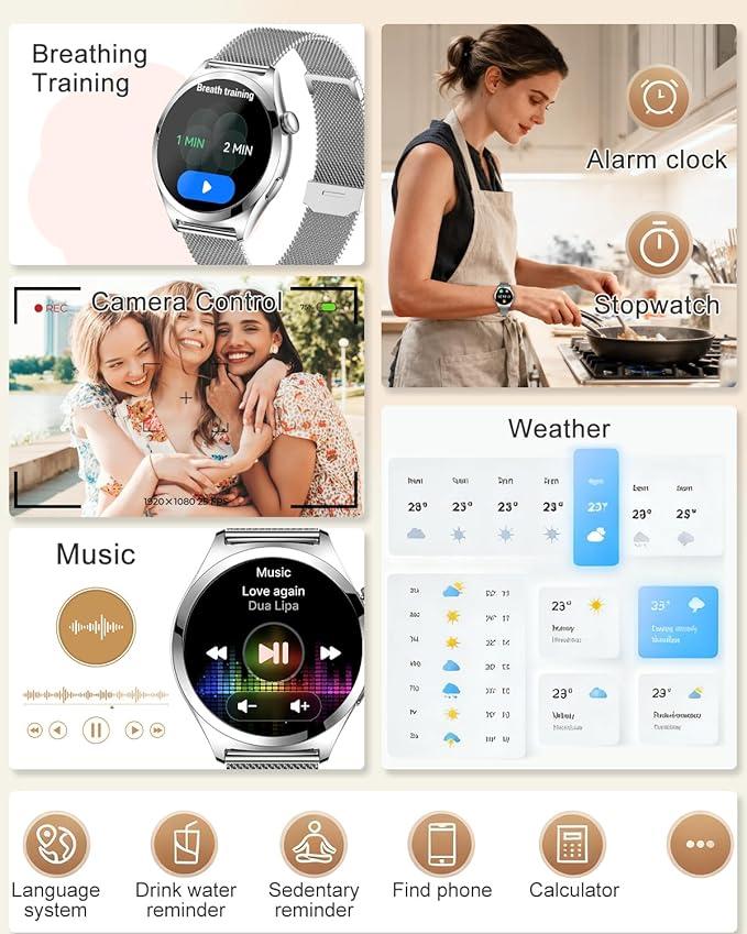 Smart Watches for Women, 1.27" TFT Touchscreen Smartwatch Answer/Make Call, Activity Fitness Trackers with 120+ Sports/HR/Sleep/SpO2 Monitor, IP68 Waterproof for Android iOS (Silver)
