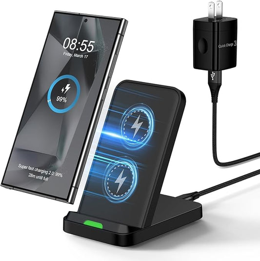 Wireless Charger Stand for Moto G Stylus 5G 2025/2024,Moto Edge/Razr 2025,Moto G Power 5G 2025/2024,15W Fast Charging Station with QC Adapter for Samsung Galaxy S25 S24FE,iPhone 17 16 15,Pixel 10 Pro