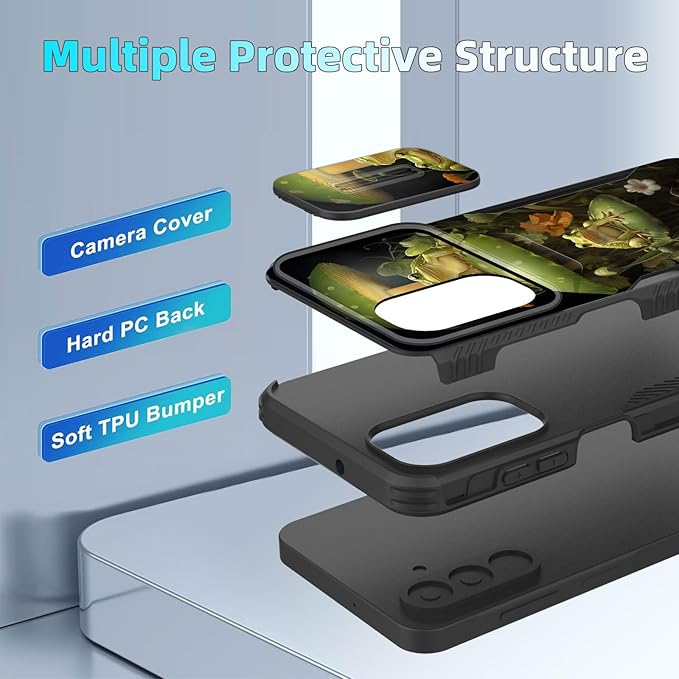 for Galaxy A17 5G Case Built in Slide Camera Lens Cover,Heavy Duty Shockproof Protection Dual Layer Case for Samsung Galaxy A17 5G 6.7" 2025,Cute Frog Mushroom
