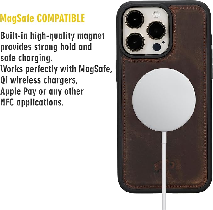 BLACKBROOK Case for iPhone 15 Pro Leather Case with Wallet, Carter Premium Leather Magnetic 2-in-1 Set for MagSafe Wallet Case with RFID, Cash, ID & 4 Card Slots, Compatible with iPhone 15 Pro