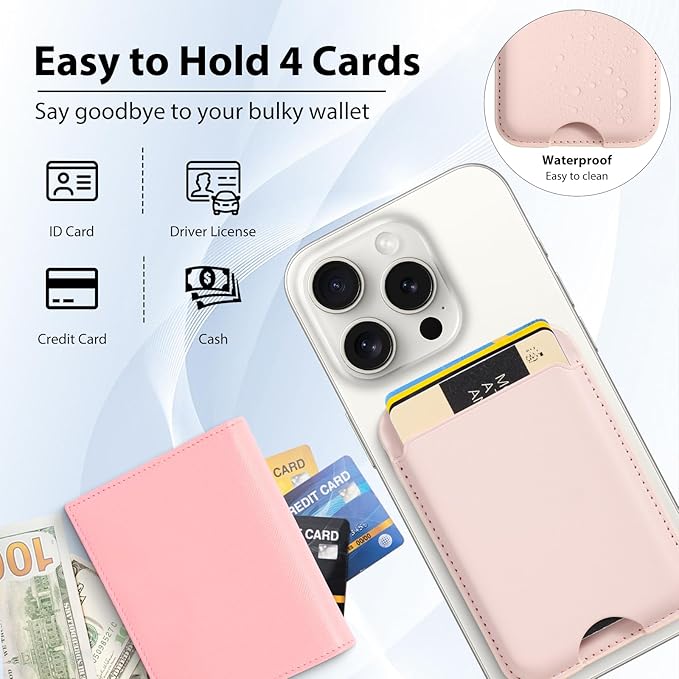 Magnetic Wallet Compatible with Apple Magsafe,2Pack Mag Safe Card Holder for iPhone 15/14/13/12 Pro/Max/Plus/Case,Vegan Leather RFID Phone Wallet Fits 4 Cards - White+Pink