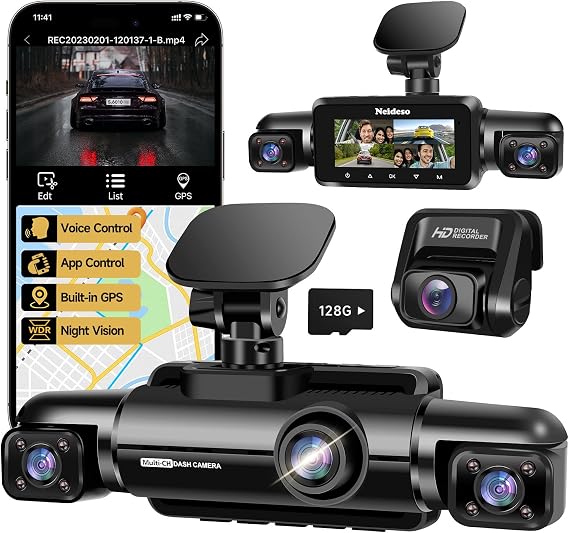 Neideso 360° Dash Cam Front and Rear Inside, 4 Channel Dash Camera for Car