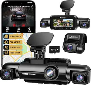 Neideso 360° Dash Cam Front and Rear Inside, 4 Channel Dash Camera for Car