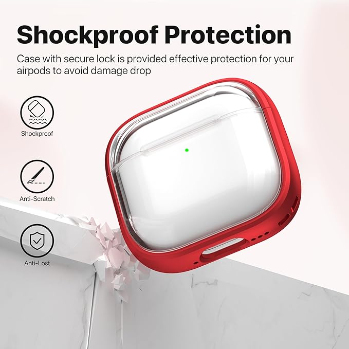 Valkit Compatible AirPods 4 Case for Women, Soft TPU Airpods 4th Generation Case with Cleaner Kit, Shockproof Protective Skin with Keychain for Apple AirPods 4 Gen Cases for Women Men(Clear Red)