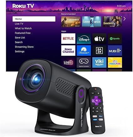 HAPPRUN Roku TV Smart Mini Projector with WiFi and Bluetooth for Portable