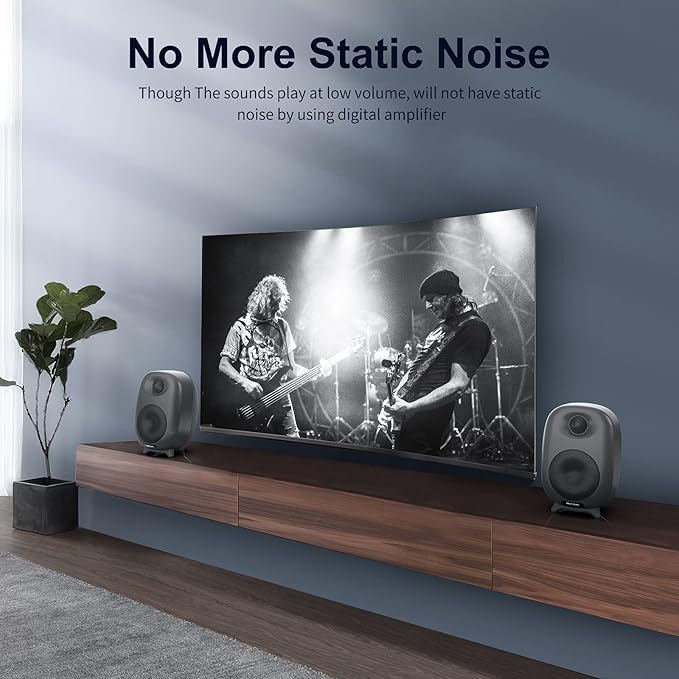 BESTISAN Bookshelf Speakers, 60 Watt Powered Studio Monitor Speaker with Bluetooth 5.0 and Wired Optical Line in Input Port, Deep Bass, 3 Audio Mode Design (Gray)