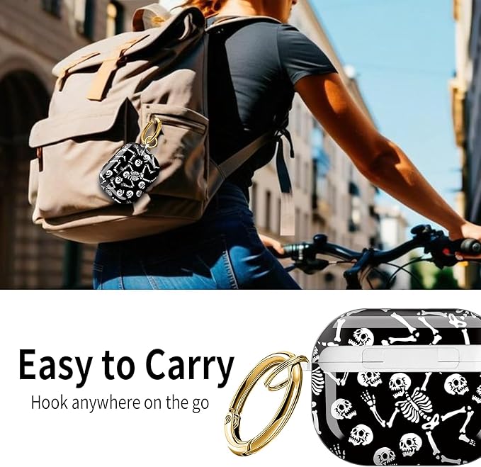 Cute Hard Case Compatible with AirPods Pro 3rd Generation Case (2025), Shockproof Protective Cover with Golden Keychain Ring Clip (Skeletons Dancing)