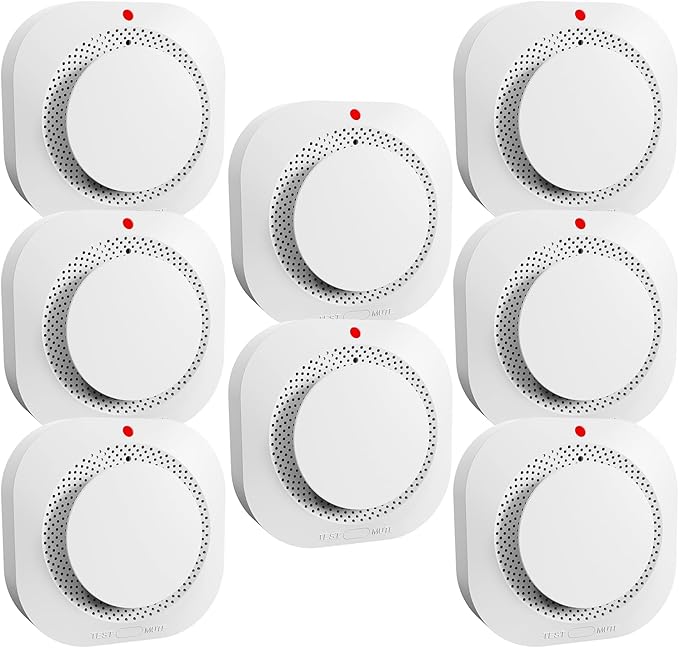 Smoke Detectors for Home,Photoelectric Wireless Fire Alarms Replaceable Battery Powered,Portable Smoke Alarm with Test/Mute Button,Attic Smoke Detector,8 Pcs(Battery Not Included)