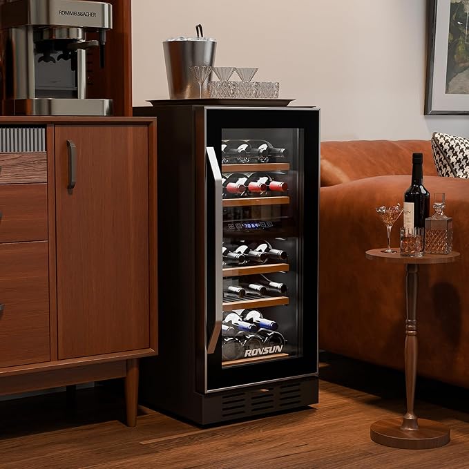 ROVSUN Dual Zone Beverage Refrigerator, 26 Bottle Fridge with Glass Door & Digital Temperature Control, Built-in/Freestanding/Under Counter Wine Cooler Chiller for Champagne, Beer
