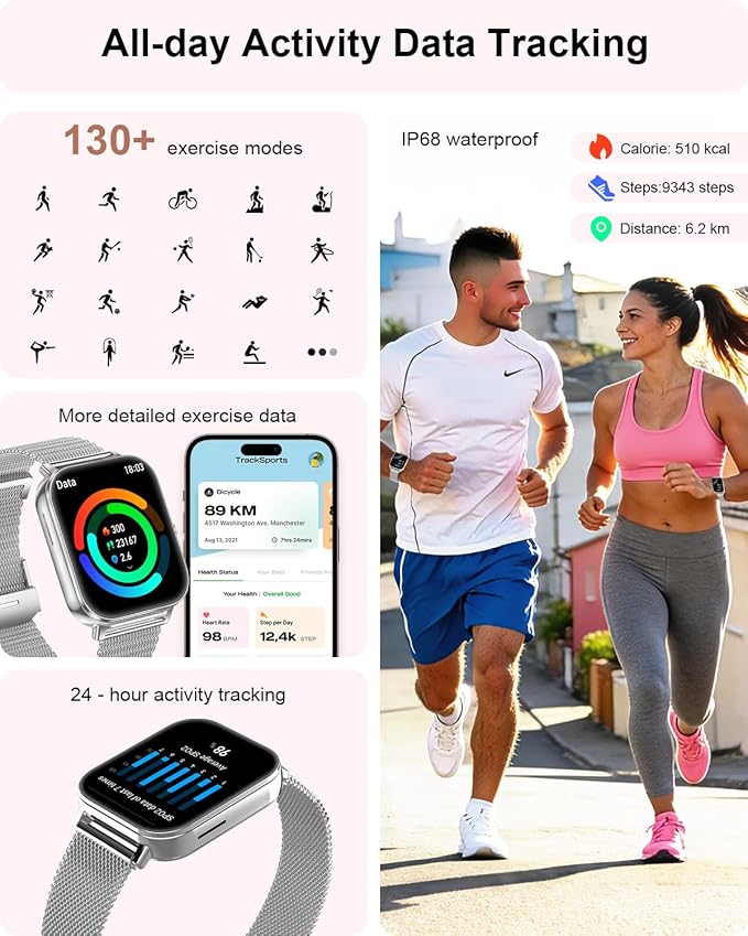 Smart Watches for Women,1.85'' HD Smartwatch with 30 Day+Battery Life Make/Answer Calls,Heart Rate/SpO2/Sleep Monitor, 120+ Sports IP68 Fitness Tracker for Android iOS(1000mAh,4 Bands,Silver)