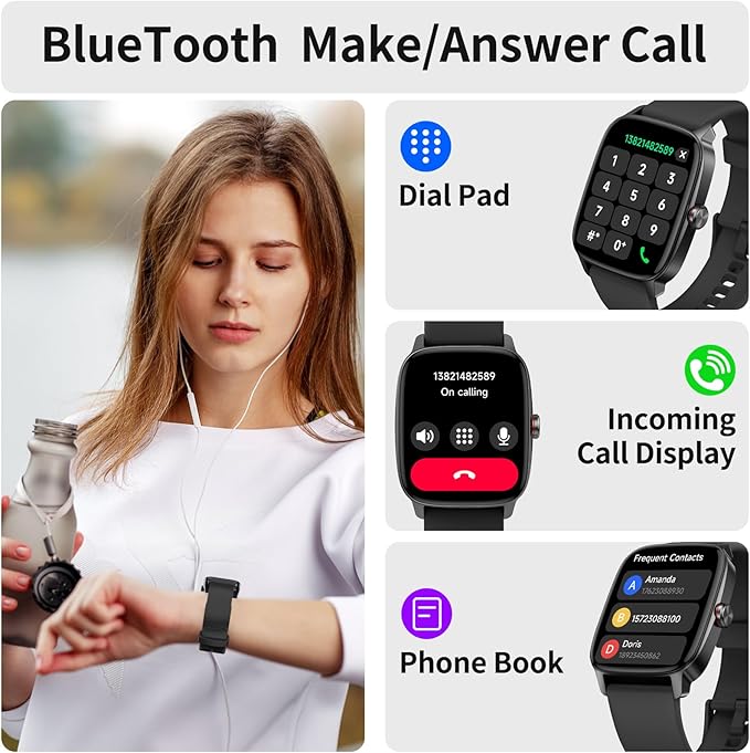 YMZ Smart Watch for Men Women, IP68 Waterproof, Bluetooth Calling, Fitness Tracker, Sleep Monitoring, 1.85'' DIY Dial, AI Built-in, 7 Days Battery, Compatible with Android & iOS
