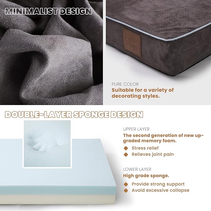 Laifug Orthopedic Memory Foam Pet(40"x 25"x 4",Slate Grey)/Dog Bed with Durable Waterproof Liner and Removable Washable Cover