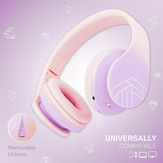 PowerLocus Kids Headphones Over-Ear, Bluetooth Wireless Headphones for Kids,with Microphone, Safe 85DB Volume Limited, Foldable with Carry Case, Audio Cable, Micro SD mode for Online Classes,PC,Phones