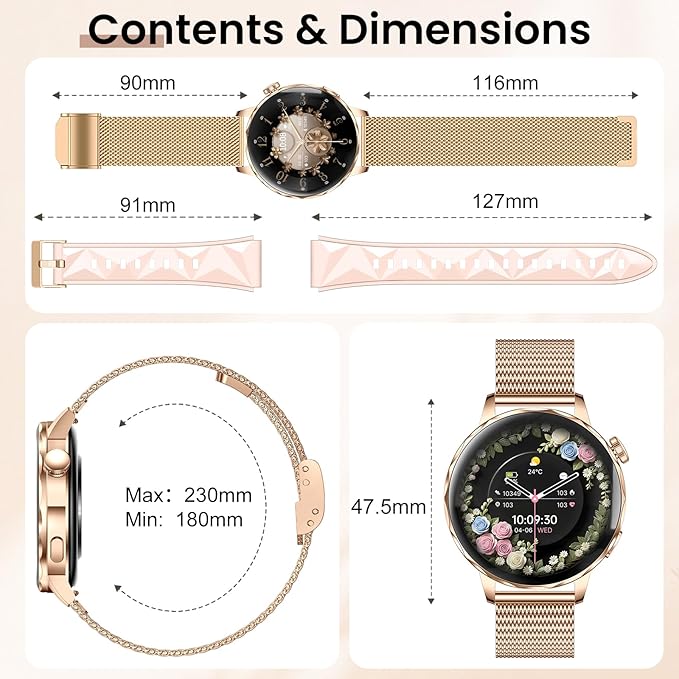 Smart Watches for Women, 1.27'' Smartwatch (Answer/Make Calls) Compatible with iPhone/Android Phones, IP68 Waterproof Fitness Tracker Watch with Sleep Monitor,100+ Sports Modes (Rose Gold)