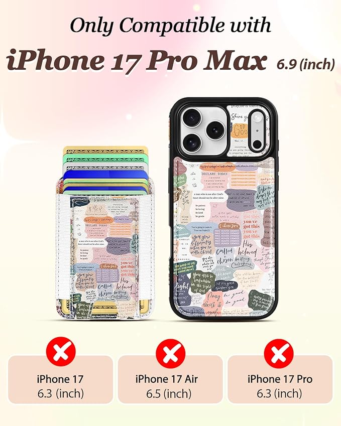 Shorogyt for iPhone 17 Pro Max Case Wallet - Fits 5 Cards, Compatible with Magsafe Detachable Magnetic Credit Card Holder Leather Cardholder Cute Phone Cover Women Girls for Apple 17 ProMax, Collage