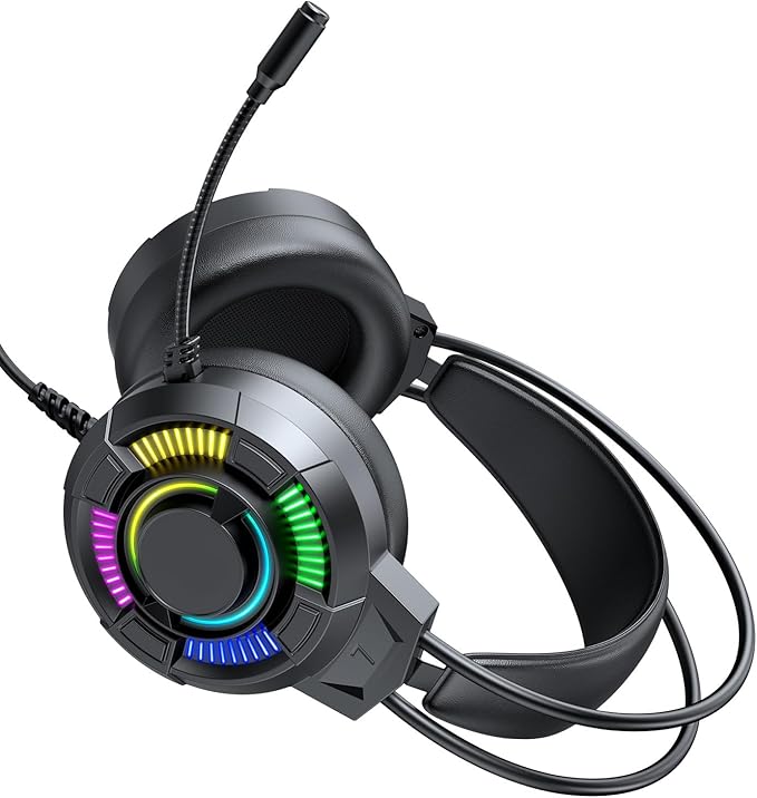 RGB Lighting USB Wired Over Ear Gaming Headset, 50mm Drivers 7.1 Surround Sound Headphones, Lightweight Ergonomic Design Headset with Soft Ear Cushions, Ideal for PC