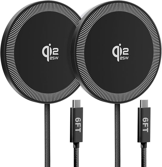 25W Qi2.2 Magnetic Wireless Charger, Fast Charging Pad for iPhone 17/16/15/14/13/12 Series & AirPods, Strong Magnet, Portable for Travel Home Office (Black, 2Pack 6FT)