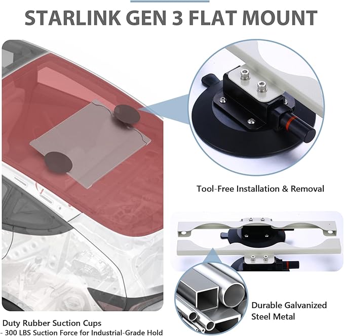 Starlink Gen 3 Suction Cup Roof Mount – 300LB Heavy-Duty Vacuum Kickstand Holder for Cars, RVs, Vans & Boats, Quick-Release Roof/Window Mount for Standard Gen 3 Dish (for Standard Gen 3)