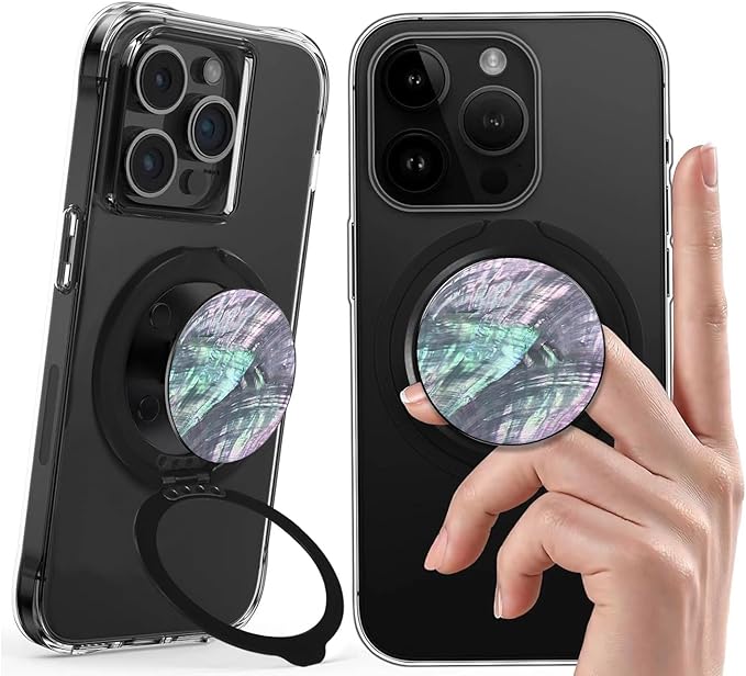 Cell Phone Ring Holder, Phone Grip, Magnetic Phone Ring Stand，Ultra Thin Phone Kickstand with Finger Loop Strap, Phone Ring Holder for Mag-Safe iPhone 16/15/14/13/12 Series (Black Shell-1)
