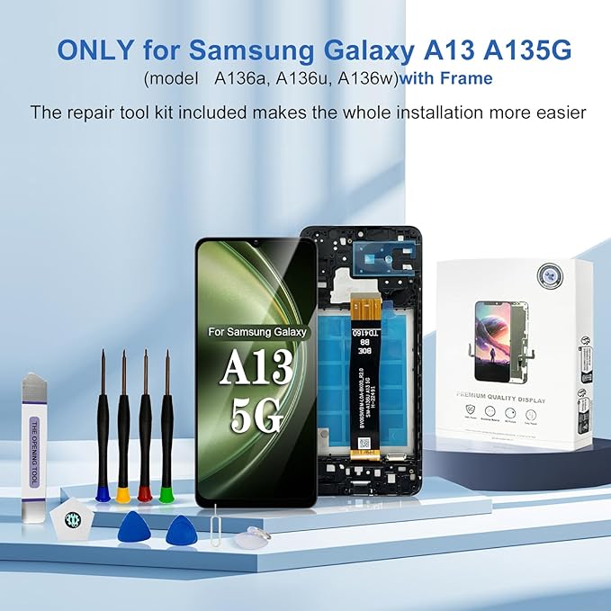 EFAITHFIX for Samsung Galaxy A13 5G Screen Replacement with Frame 6.5 Inch LCD Display Digitizer for Samsung A13 A136U S136DL A136A A136W Screen Replacement Kit Touch Screen Assembly with Repair Tools