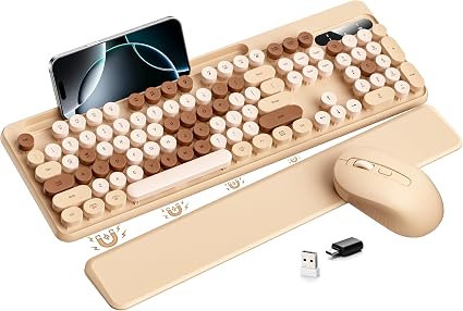 Hamile Wireless Keyboard and Mouse Combo, Retro Typewriter Style, Beige