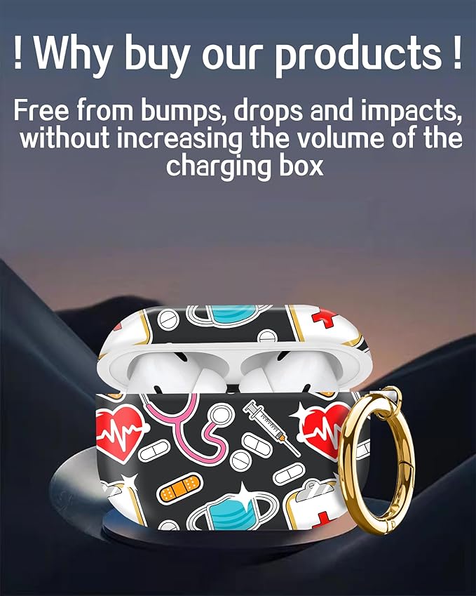 Cute Hard Case Compatible with AirPods Pro 2nd/1st Generation, Protective Cover with Golden Keychain, Fits 2023/2022/2019 Models, for Women, Girls, and Men(Nurse Doctor Pattern)