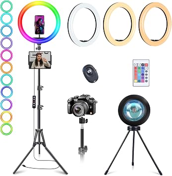 13" Ring Light with 76" Tripod Stand/Sunset Lamp/Phone &iPad Holder-96 RGB