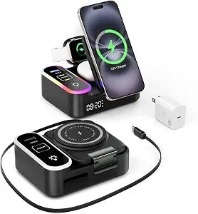 8-in-1 Charging Station 65W, 15W Magnetic Wireless Charger with Retractable Cable, 30W USB C Fast Charging Stand for iPad, Multiple Devices for iPhone 17 16 15 14 13 12 Pro Max Apple Watch Airpods - Image 1