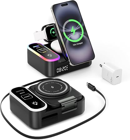 8-in-1 Charging Station 65W, 15W Magnetic Wireless Charger with Retractable Cable, 30W USB C Fast Charging Stand for iPad, Multiple Devices for iPhone 17 16 15 14 13 12 Pro Max Apple Watch Airpods - Image 3