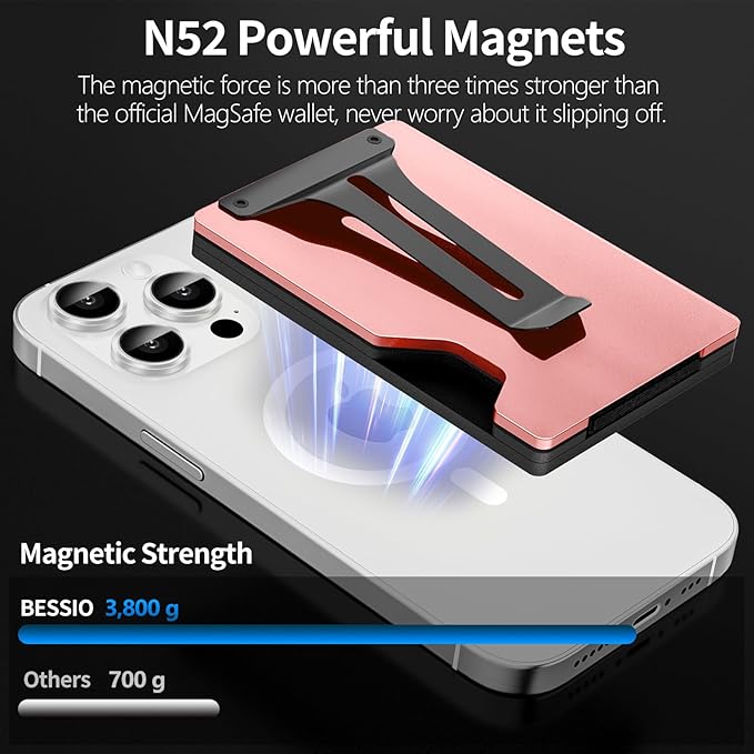Magnetic Phone Wallet with Apple MagSafe - Metal Card Holder with AirTag Holder, RFID Blocking & Money Clip Mag Safe Wallet for iPhone 16 15 14 13 12 Pro Max/Pro/Plus/Mini
