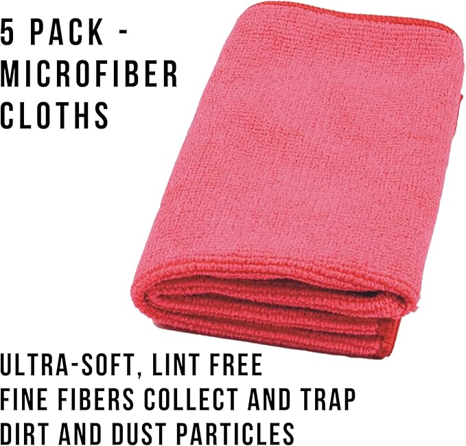 TASKI Diversey D7524119 MyMicro Commercial Microfiber Cleaning Cloth, Bulk Cleaning Towels for Housekeeping - Reusable & Lint Free - Large 14 Inch x 14 Inch, Red, Pack of 5