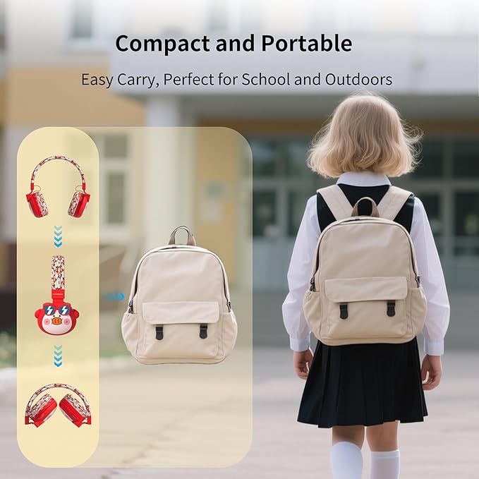 Kids Bluetooth Headphones, 85dB Volume Limit, Ultra-Soft Over-Ear, Built-in Mic, Foldable, Beerus Cartoon Animal Design, Suitable for School & Travel, FM/TF/AUX Supported