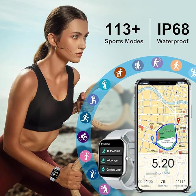 Smart Watch 2026 NEW 1.91" Smartwatch for Men Women(Answer/Make Call),Fitness Watch with 110+ Sport Modes, Reloj Inteligente with Sleep Monitor/Heart Rate/Step/Calories/IP68,for Android iOS, Silver