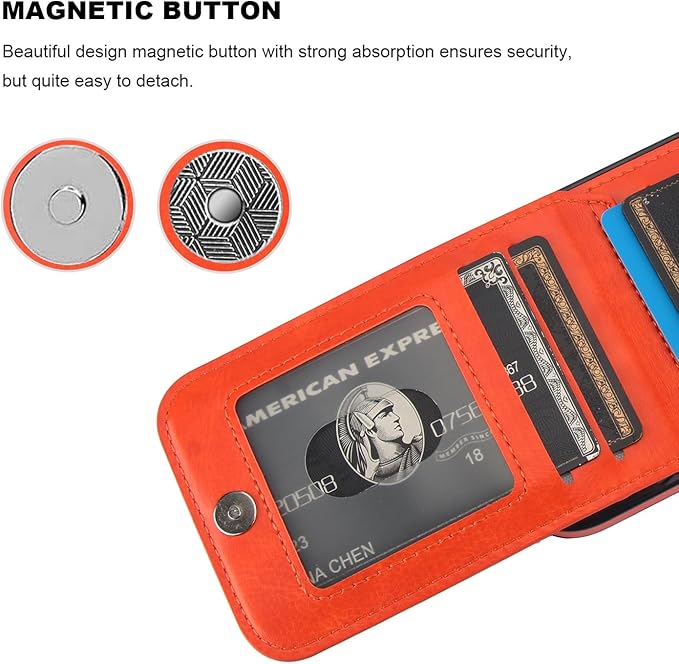 KIHUWEY Compatible with iPhone 15 Case Wallet with Credit Card Holder, Flip Premium Leather Magnetic Clasp Kickstand Heavy Duty Protective Cover for iPhone 15 6.1 Inch (Orange)